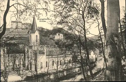 Karlsbad Eger Boehmen Evangelische Kirche handkoloriert Kat. Karlovy Vary