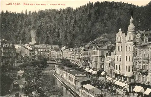 Karlsbad Eger Boehmen Alte und Neue Wiese handkoloriert Kat. Karlovy Vary