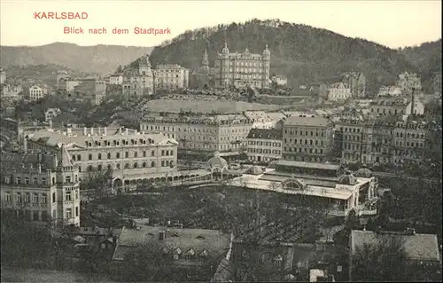 Karlsbad Eger Boehmen Blick nach dem Stadtpark handkoloriert Kat. Karlovy Vary