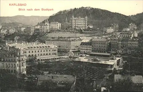 Karlsbad Eger Boehmen Blick nach dem Stadtpark handkoloriert Kat. Karlovy Vary