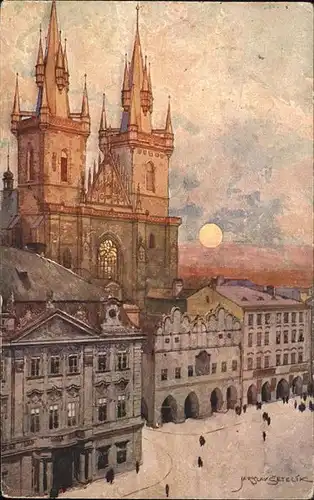 Prag Prahy Prague Tynsky chram Teynkirche Kuenstlerkarte Aquarell Jaroslava Setelika Kat. Praha