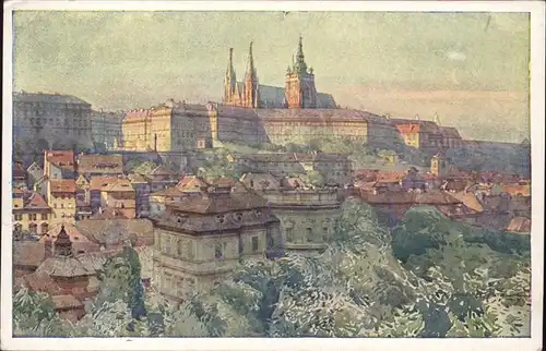 Prag Prahy Prague Hradcany s chramem sv. Vita Burg Hradschin mit St. Vitus Kathedrale Kuenstlerkarte Kat. Praha