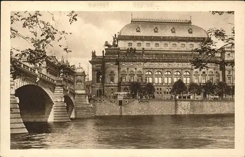 Prag Prahy Prague Narodni divadlo s mostem cisare Frantiska Josefa Nationaltheater Kaiser Franz Joseph Bruecke Moldau Kat. Praha