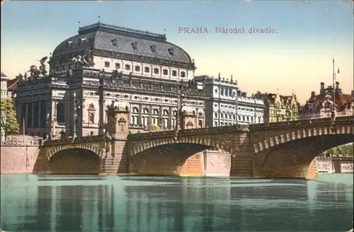 Prag Prahy Prague Narodni divadlo s mostem cisare Frantiska Josefa Nationaltheater Kaiser Franz Joseph Bruecke Kat. Praha