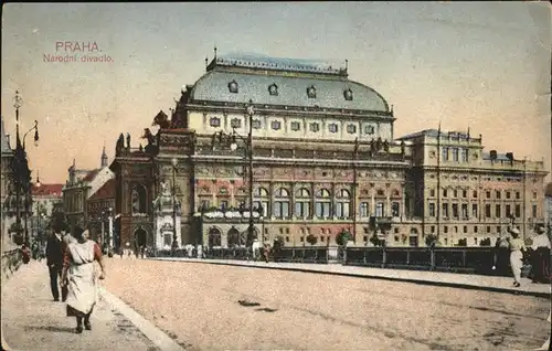 Prag Prahy Prague Narodni divadlo s mostem cisare Frantiska Josefa Nationaltheater Kaiser Franz Joseph Bruecke Kat. Praha