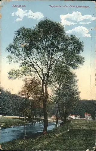 Karlsbad Eger Boehmen Partie an der Tepl beim Cafe Kaiserpark Kat. Karlovy Vary