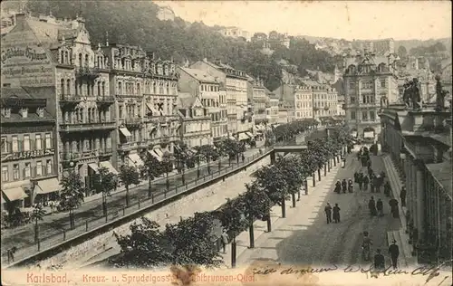 Karlsbad Eger Boehmen Kreuz und Sprudelgasse Muehlbrunnen Quai Kat. Karlovy Vary