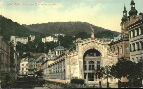 Karlsbad Eger Boehmen aeussere Sprudelkolonnade Kirchtuerme Kat. Karlovy Vary