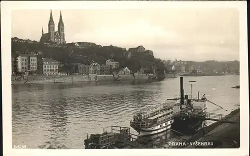 Prag Prahy Prague Vysehrad Kostel Wischehrad Kirche Boot Anlegesteg Moldau Kat. Praha