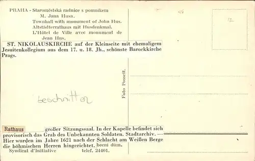 Prag Prahy Prague Staromestska radnice pomnikem M. Jana Husa Altstaedter Rathaus Hus Denkmal St. Nikolauskirche Barock Kat. Praha