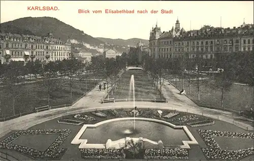 Karlsbad Eger Boehmen Blick vom Elisabethbad Fontaene Kat. Karlovy Vary