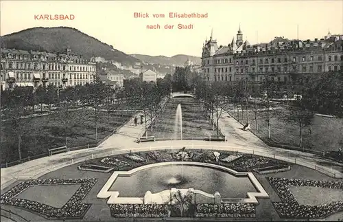 Karlsbad Eger Boehmen Blick vom Elisabethbad Fontaene Kat. Karlovy Vary