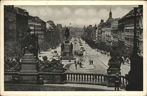 Prag Prahy Prague Vaclavske namesti Wenzelsplatz Mahnmal Reiterdenkmal Skulptur Strassenbahn Kat. Praha