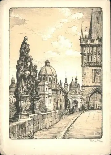 Prag Prahy Prague Staromestska mostecka vez Altstaedter Brueckenturm Karlsbruecke Kuenstlerkarte V. Kubasta Kat. Praha