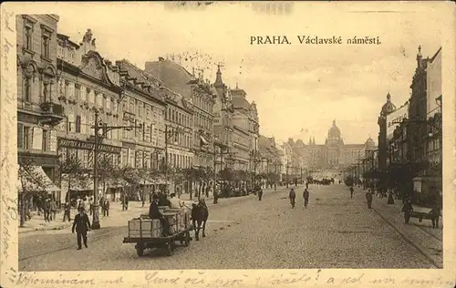 Prag Prahy Prague Vaclavske namesti Wenzelsplatz Nationalmuseum Pferdefuhrwerk Kat. Praha