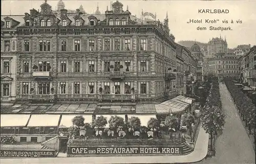 Karlsbad Eger Boehmen Hotel Restaurant Kroh beim Stadtpark Kat. Karlovy Vary