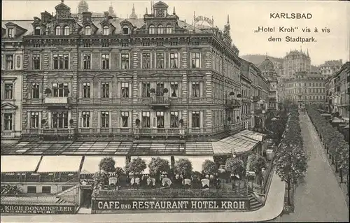 Karlsbad Eger Boehmen Hotel Restaurant Kroh beim Stadtpark Kat. Karlovy Vary