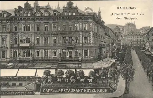 Karlsbad Eger Boehmen Hotel Restaurant Kroh beim Stadtpark Kat. Karlovy Vary