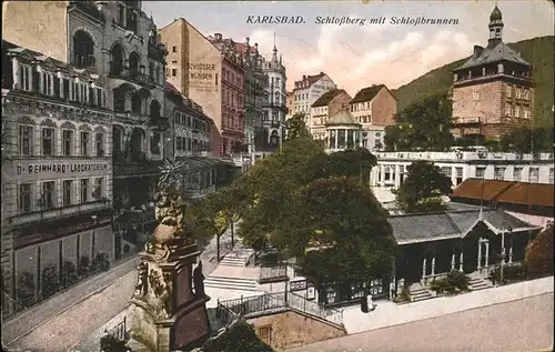 Karlsbad Eger Boehmen Schlossberg mit Schlossbrunnen Kat. Karlovy Vary