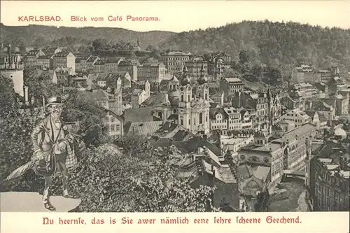 Karlsbad Eger Boehmen Blick vom Cafe Panorama Spruch handkoloriert Kat. Karlovy Vary