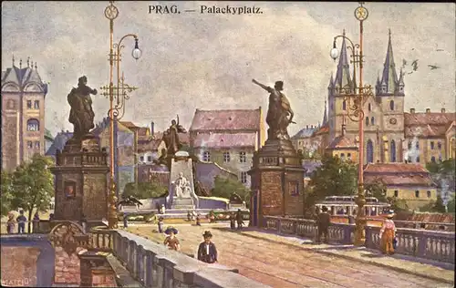 Prag Prahy Prague Palackyplatz Bruecke Denkmal Kuenstlerkarte Kat. Praha