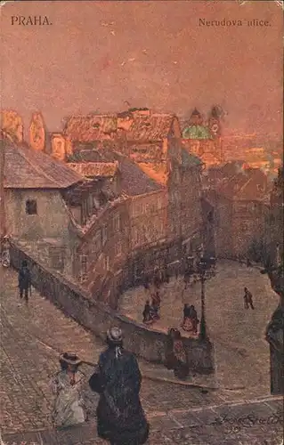 Prag Prahy Prague Nerudova ulice Mala Strana Strassenpartie Kleinseite Feldpost Kuenstlerkarte Aquarell Jaroslava Setelika Kat. Praha