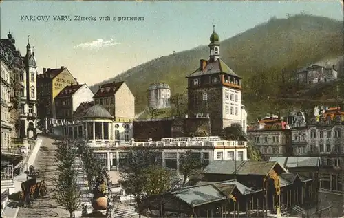 Karlovy Vary Zamecky vrch s pramenem Schlossbrunnen und Stadtturm / Karlovy Vary /