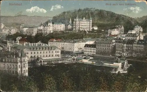 Karlsbad Eger Boehmen Blick nach dem Stadtpark Kat. Karlovy Vary