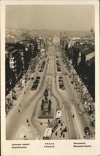 Prag Prahy Prague Vaclavske namesti Wenzelsplatz Mahnmal Reiterdenkmal Strassenbahn   Kat. Praha