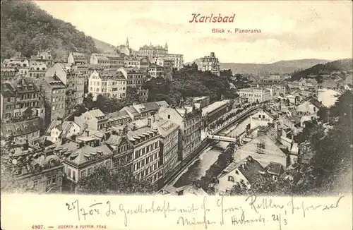Karlsbad Eger Boehmen Blick vom Cafe Panorama Kat. Karlovy Vary