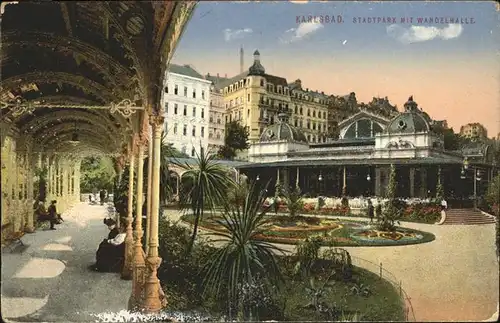 Karlsbad Eger Boehmen Stadtpark mit Wandelhalle Kat. Karlovy Vary