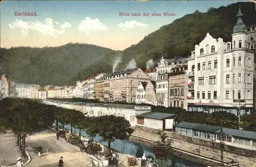 Karlsbad Eger Boehmen Blick nach Alte Wiese Kat. Karlovy Vary