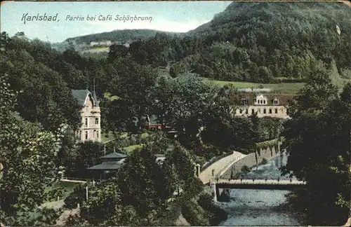 Karlsbad Eger Boehmen Partie beim Cafe Schoenbrunn Kat. Karlovy Vary