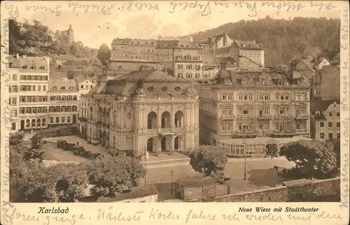 Karlsbad Eger Boehmen Neue Wiese mit Stadttheater Kat. Karlovy Vary