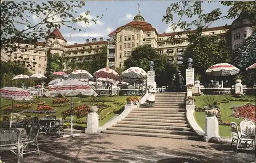 Karlsbad Eger Boehmen Grand Hotel Imperial Terrasse Kuenstlerkarte No. 61816 Kat. Karlovy Vary