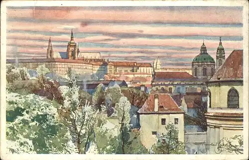 Prag Prahy Prague Hladove zdi Hunger Wall Kuenstlerkarte Aquarell J. Setelika Kat. Praha