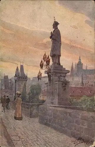 Prag Prahy Prague Kamennem moste Karlsbruecke Statue Kuenstlerkarte Kat. Praha