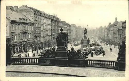 Prag Prahy Prague Vaclavske namesti Wenzelsplatz Mahnmal Reiterdenkmal Skulptur Strassenbahn Kat. Praha