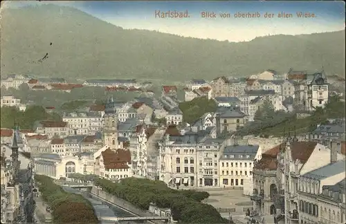 Karlsbad Eger Boehmen Blick von oberhalb der Alten Wiese Kat. Karlovy Vary