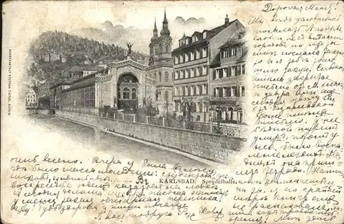 Karlsbad Eger Boehmen Sprudelhalle Sprudelkolonnade Kirchtuerme Kat. Karlovy Vary