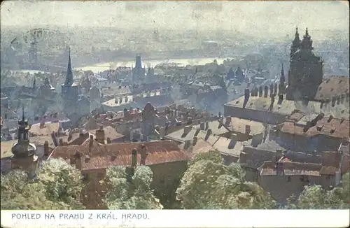 Prag Prahy Prague Pohled na Prahu z Kral. Hradu Blick von der Prager Burg Kuenstlerkarte Aquarell J. Setelika Kat. Praha