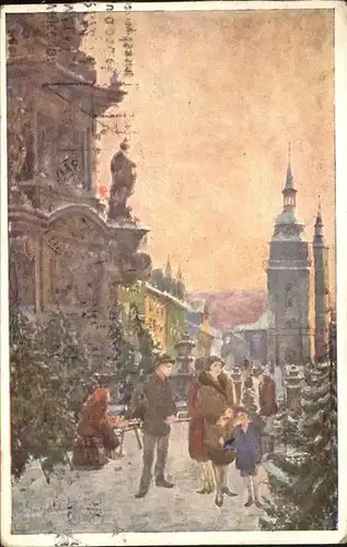 Prag Prahy Prague Weihnachtskarte Kuenstlerkarte J. Spacil Kat. Praha