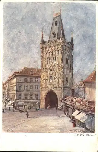 Prag Prahy Prague Prasna brana Pulverturm Kuenstlerkarte Aquarell F. Engelmueller Serie III Kat. Praha