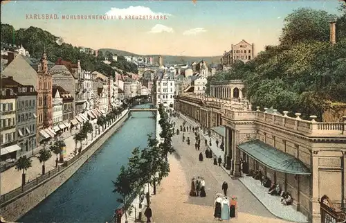 Karlsbad Eger Boehmen Muehlbrunnquai und Kreuzstrasse Kat. Karlovy Vary
