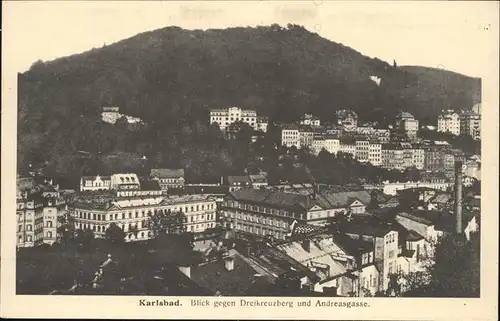 Karlsbad Eger Boehmen Blick gegen Dreikreuzberg und Andreasgasse Kat. Karlovy Vary