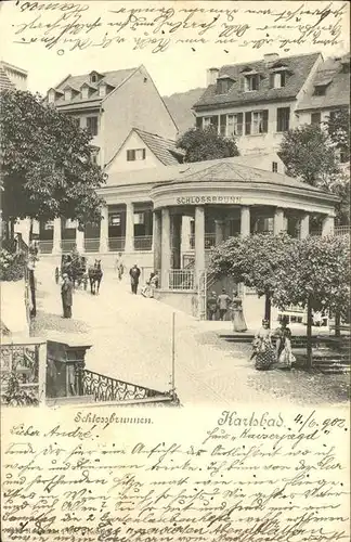 Karlsbad Eger Boehmen Schlossbrunnen Pferdedroschke Kat. Karlovy Vary