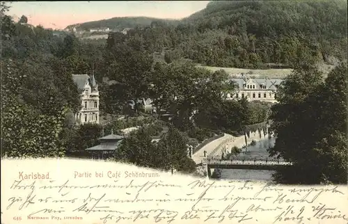 Karlsbad Eger Boehmen Partie beim Cafe Schoenbrunn Kat. Karlovy Vary