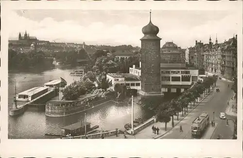 Prag Prahy Prague Manes Hradcany Burg Hradschin Turm Moldau Schiff Kat. Praha