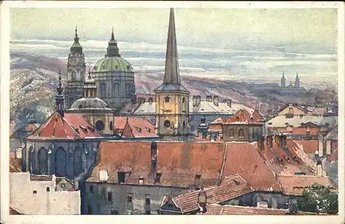 Prag Prahy Prague Malostranske skupina Kleinseite Kirche Kuenstlerkarte Aquarell J. Setelika Kat. Praha