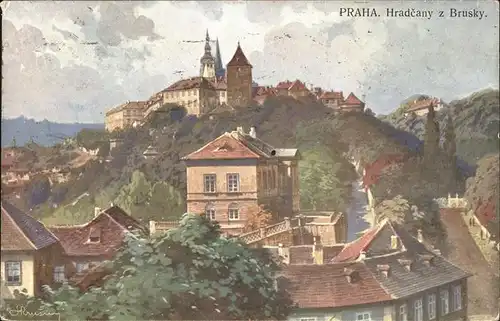 Prag Prahy Prague Hradcany z Brusky Hradschin Prager Burg Kuenstlerkarte Kat. Praha